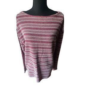 J.Jill Women’s Red & White Embroidered Long Sleeve Cotton Blend Top XL